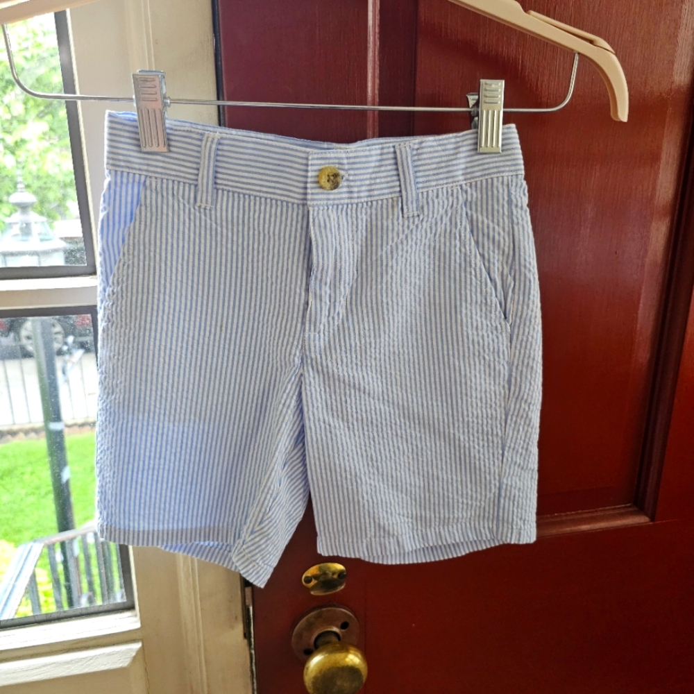 Janie and Jack Striped Blue and White Seersucker Cotton Shorts